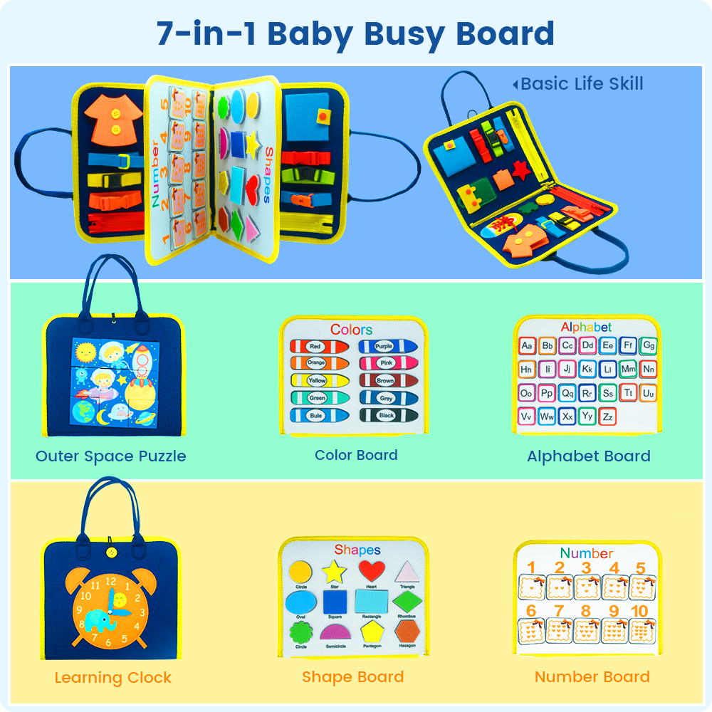 Sensory Montessori Board for Baby's Early Education - Toddler Busy Board for Cognitive, Fine Motor and Intelligence Learning