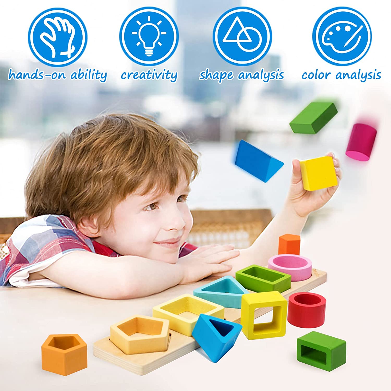 Montessori Wood Toys for Kids Wooden Sorting Stacking Toys for Baby Toddlers Educational Shape Color Sorter Preschool Kids Gifts